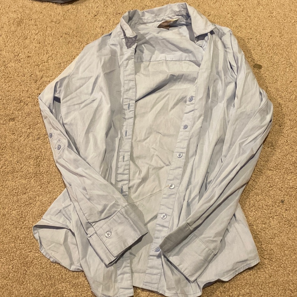 WILL IRON BEFORE DELIVERY- light powder blue button up shirt 🩵🤍